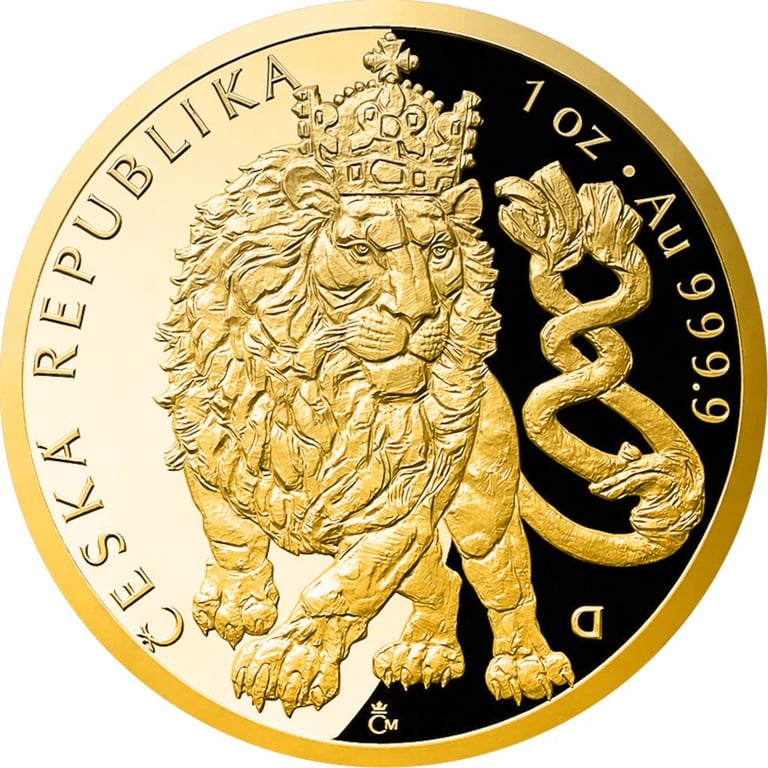 Front of the Gold Czech lion 1 oz - Proof - 2026