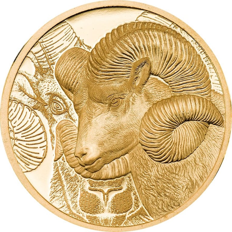 Front of the Gold Magnificent Argali 1/10 oz PF - High Relief 2022