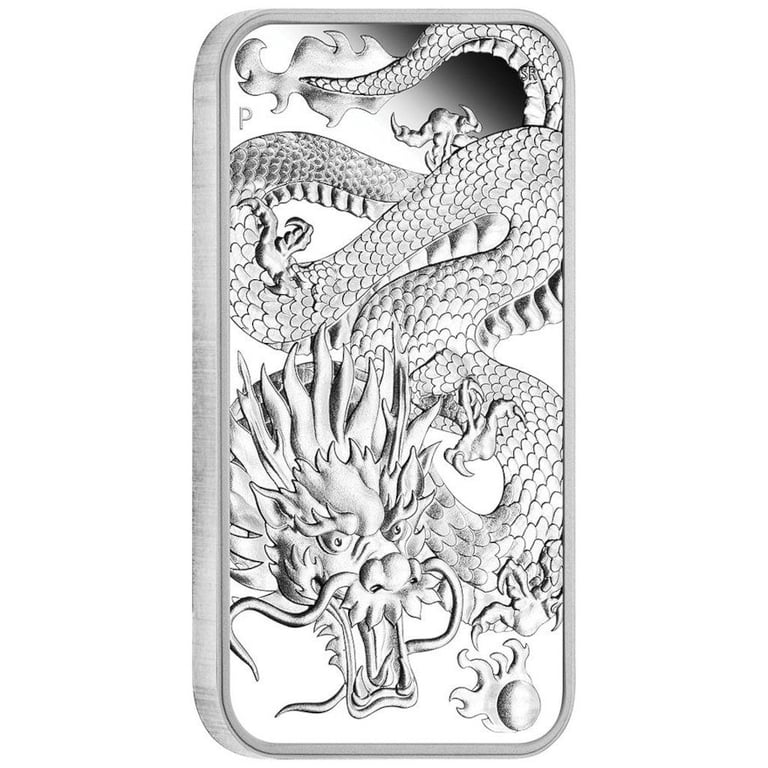 Side view of the Silver Dragon Rectangle 1 oz PF - 2022