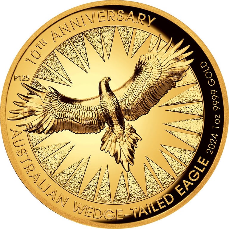 Front of the Gold Wedge Tailed Eagle 10th Anniversary 1 oz PF - High Relief 2024
