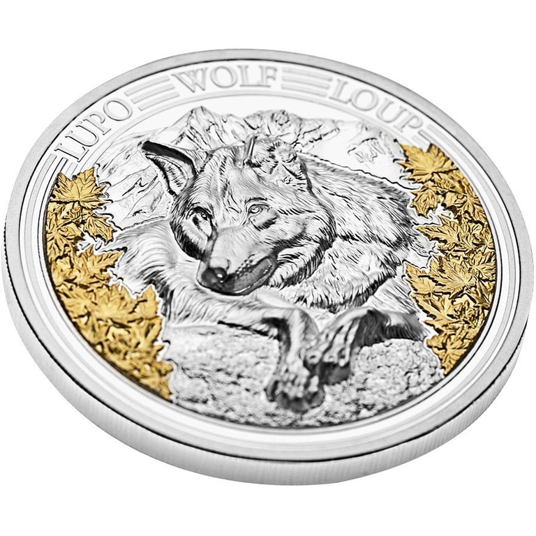 Side view of the Silver Swiss Wildlife - Wolf 3 oz PP - Ultra High Relief 2025