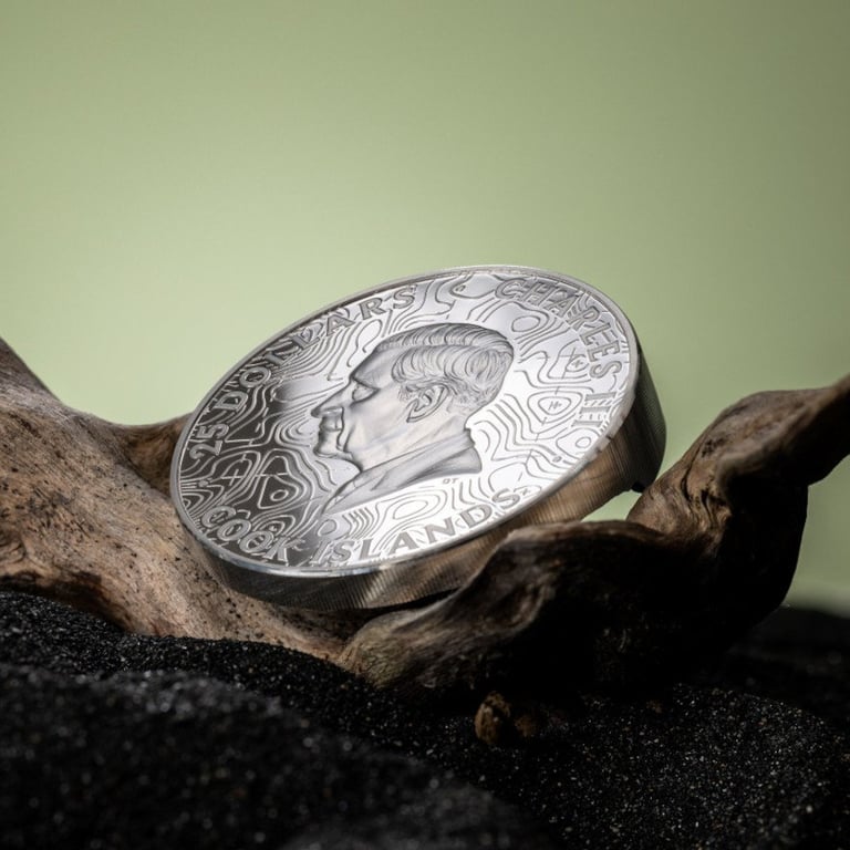 Side view of the Silver Topography Hawaii 5 oz PF - Ultra High Relief 2024