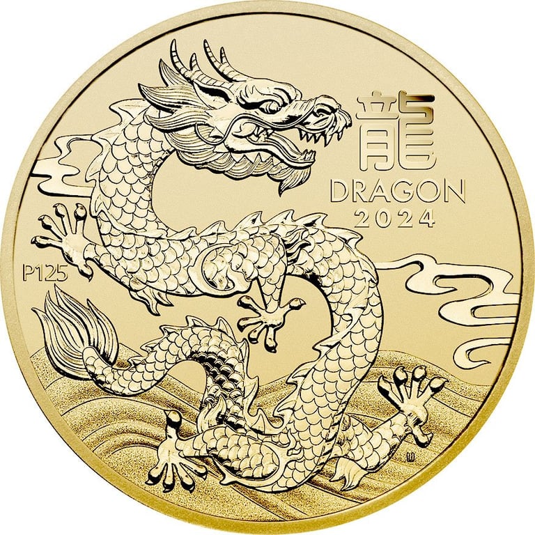 Front of the Gold Lunar III 1 oz - Dragon 2024