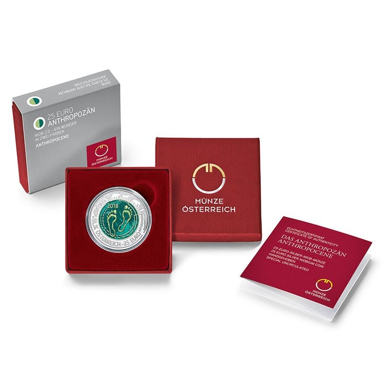 Silver niobium coin “Anthropocene” 25 EUR SU AUT - 2018 in the original coin case