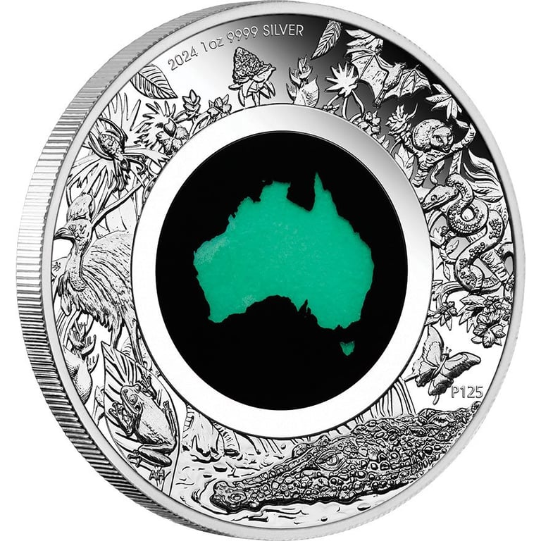 Side view of the Silver Chrysoprase Coin - Great Southern Land 1 oz PF