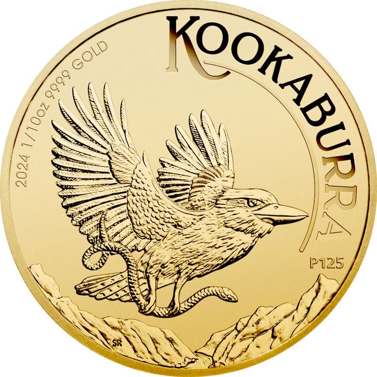 Front of the Gold Kookaburra 1/10 oz - 2024