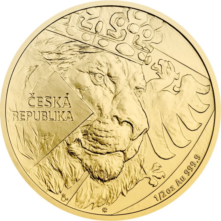 Front of the Gold Czech Lion 1/2 oz - 2024