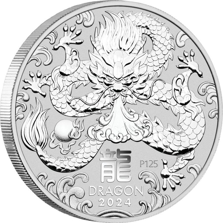 Side view of the Silver Lunar III 2 oz - Dragon 2024