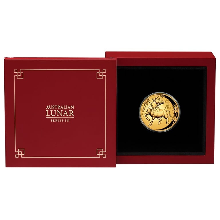 Gold Lunar III 1 oz Ox PF - High Relief 2021 in the original coin case