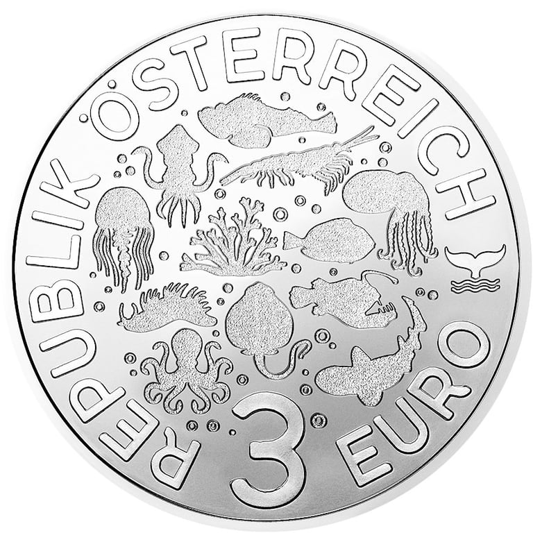Back of the CuNi Luminous marine worlds “Schwellhai” 3 EUR UN - 2023