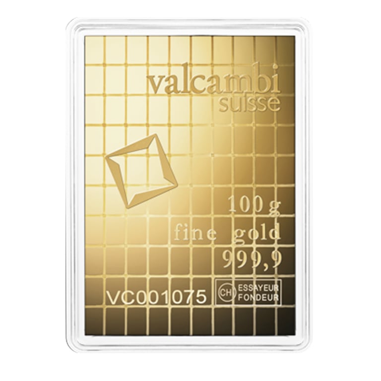 Front of the Gold CombiBar® 100 g - Valcambi