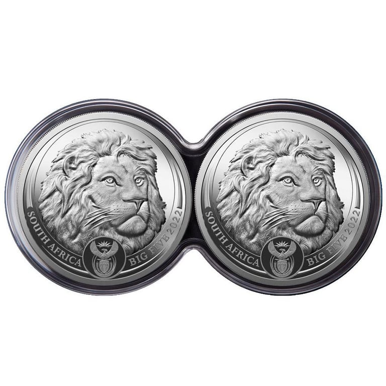 Front of the Silver Lion Big Five Series II - 2 x 1 oz PF Set Double Capsule - 2022