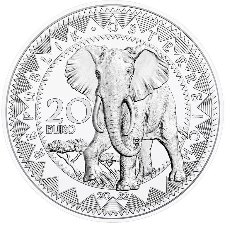 Back of the Silver Africa - Rest of the Elephant 20 EUR PF AUT - 2022