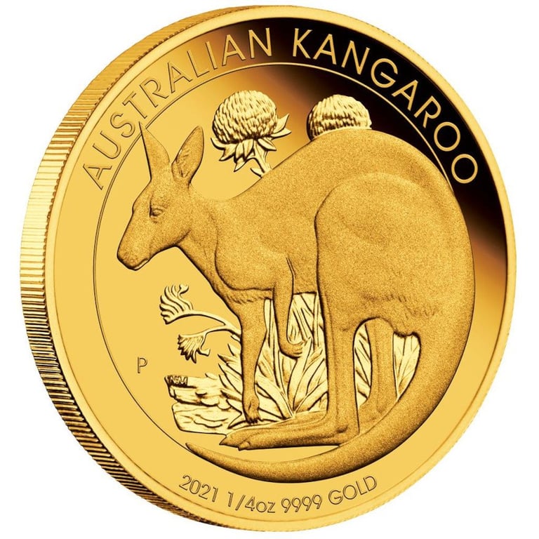 Side view of the Gold Kangaroo 1/4 oz PF - 2021