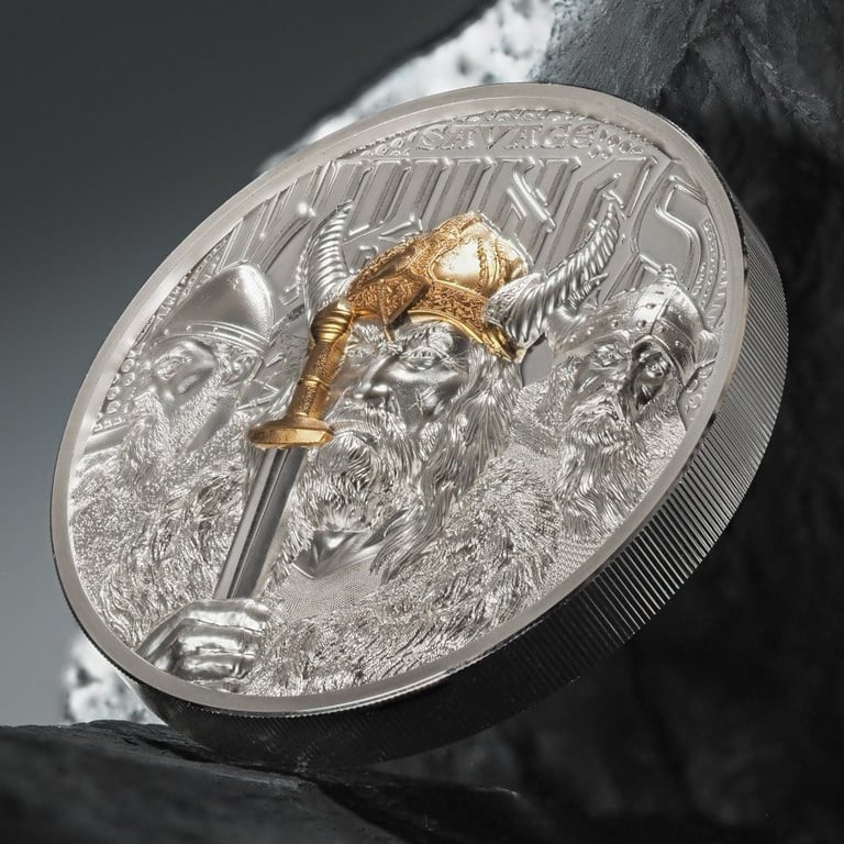 Side view front of Savage Vikings 3 oz Proof - Ultra High Relief 2026