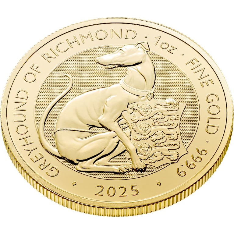 Side View of the Greyhound of Richmond 1 oz - Royal Tudor Beasts 2025