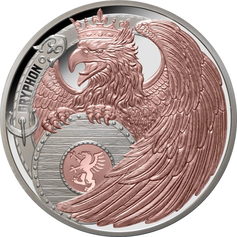 Front of the Silver Gryphon 1 oz PF - Heraldic Beasts 2024