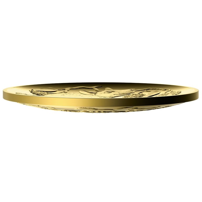 Side view of the Gold Lunar Rat 1 oz PF domed coin - RAM 2020