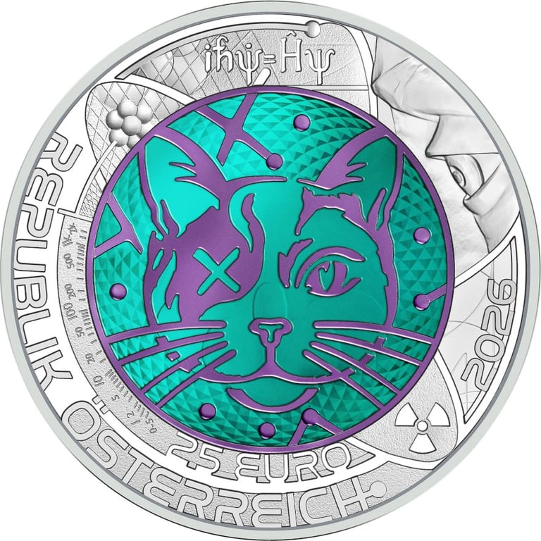 Front of Silver Niob Coin ""Quantum Physics"" 25 EUR HGH AUT – 2026