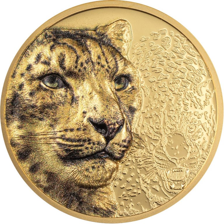 Front of the Gold Snow Leopard 1 oz PF- High Relief 2024