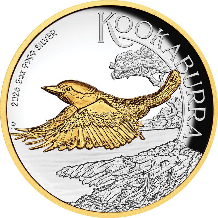 Front of Silver Kookaburra 2 oz PF - High Relief 2026