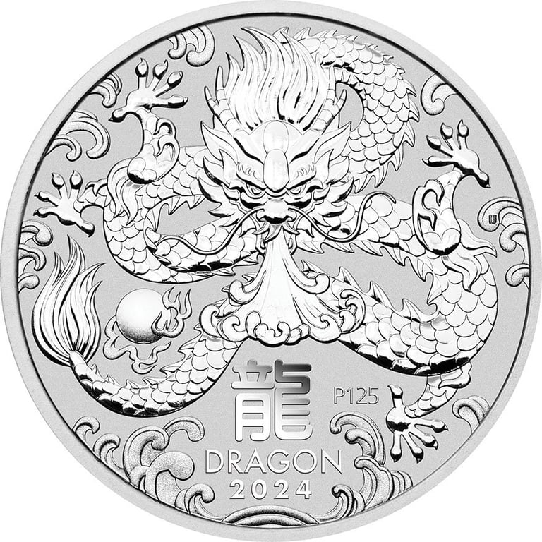 Front of the Silver Lunar III 1 oz - Dragon 2024