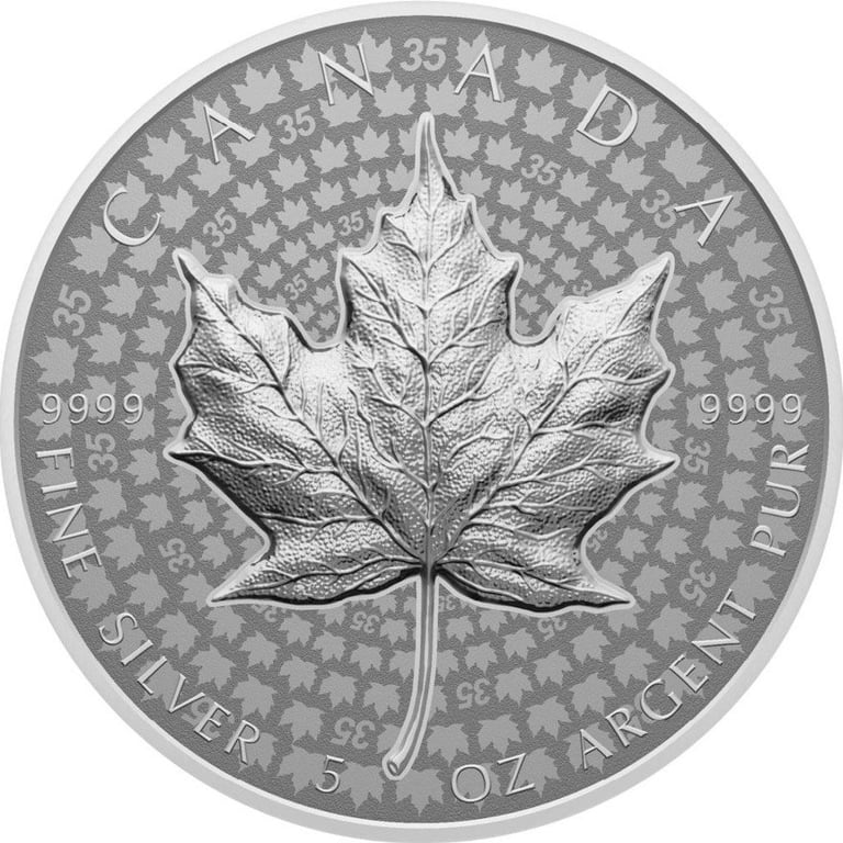 Front of the Silver Maple Leaf 5 oz RP - Ultra High Relief 2023