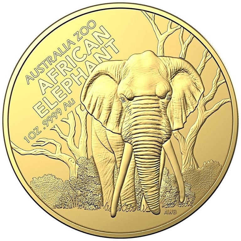 Front of the Gold Australia Zoo 1 oz - Elephant