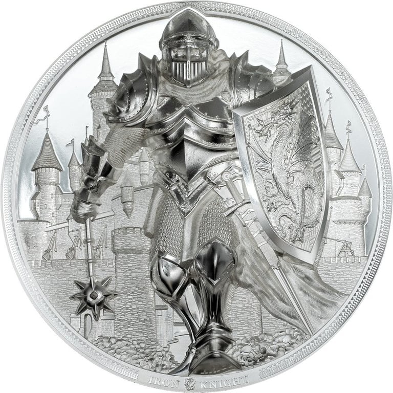 Front of the Silver Iron Knight 5 oz PF - smartminting® 4.0 - 2024