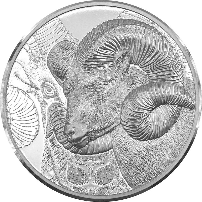 Front of the Platinum Magnificent Argali 1 oz PF - High Relief