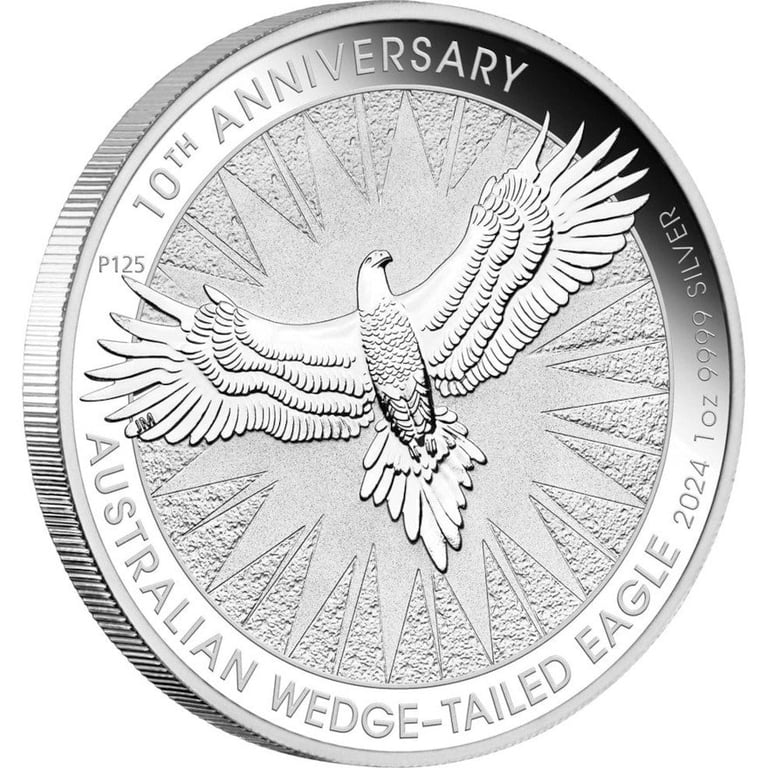 Side view of the Silver Wedge Tailed Eagle 1 oz - 10th Anniversary - 2024