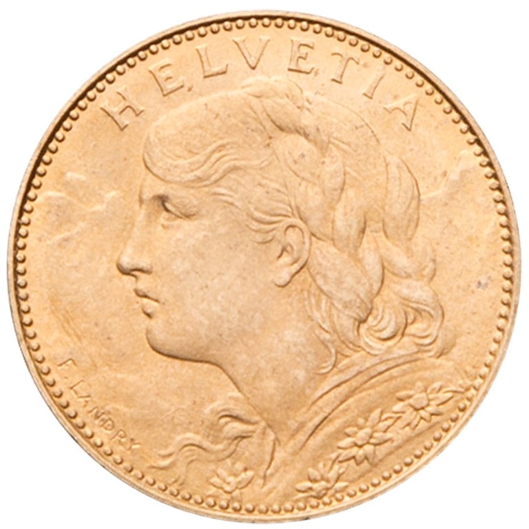 Front of the Gold Vreneli 10 Francs