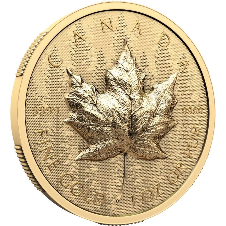 Side view of the Gold Maple Leaf 1 oz RP - Ultra High Relief 2024