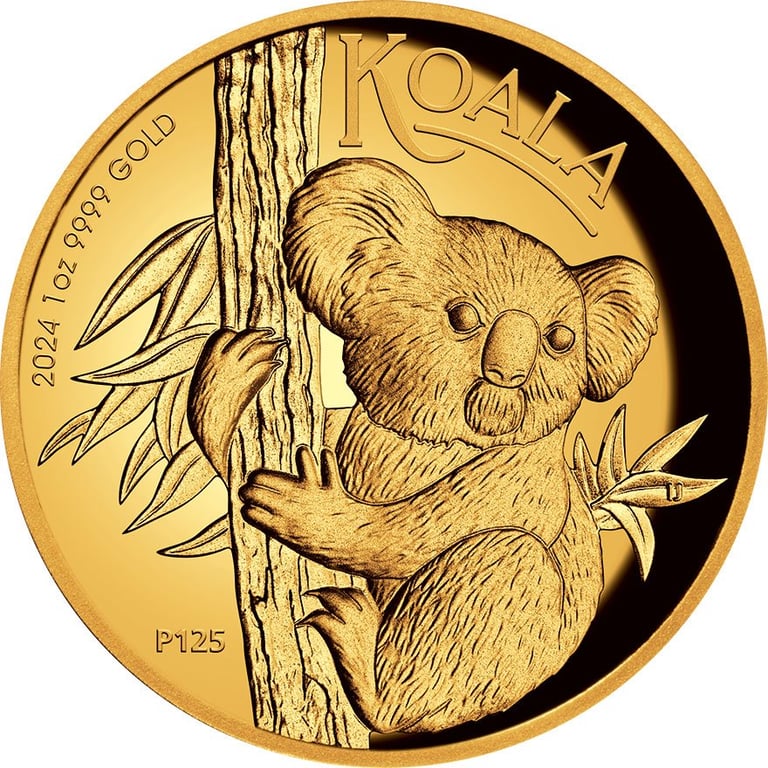 Front of the Gold Koala 1 oz PF - High Relief 2024