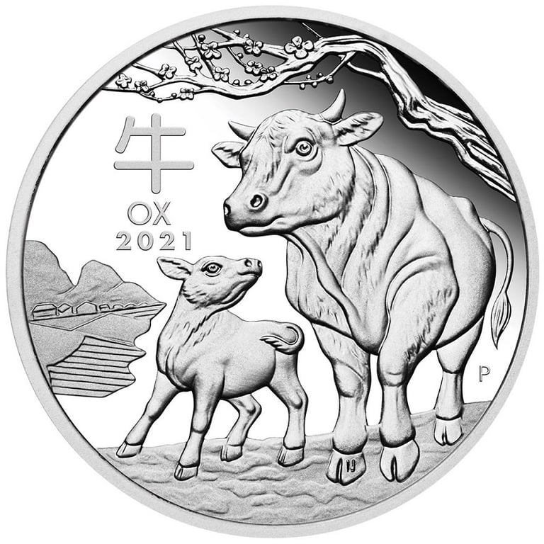 Front of the Silver Lunar III 1 oz Ox PF - Perth Mint 2021