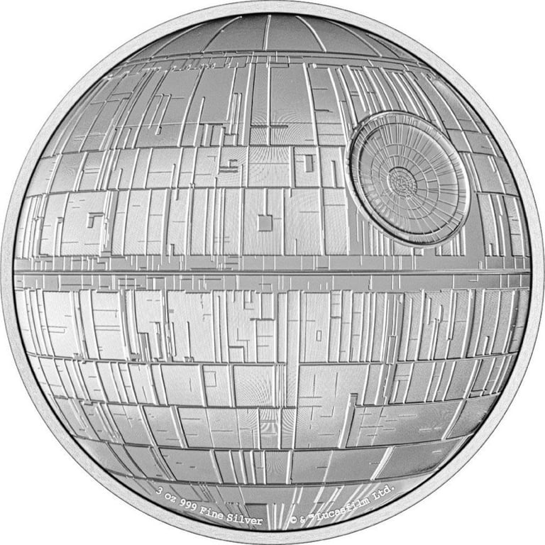 Front of the Silver STAR WARS Death Star I 3 oz PF - 2022