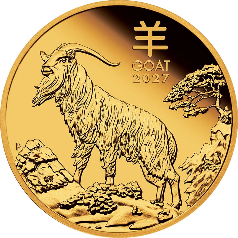 Front of Gold Lunar III Goat 1 oz PF - 2027