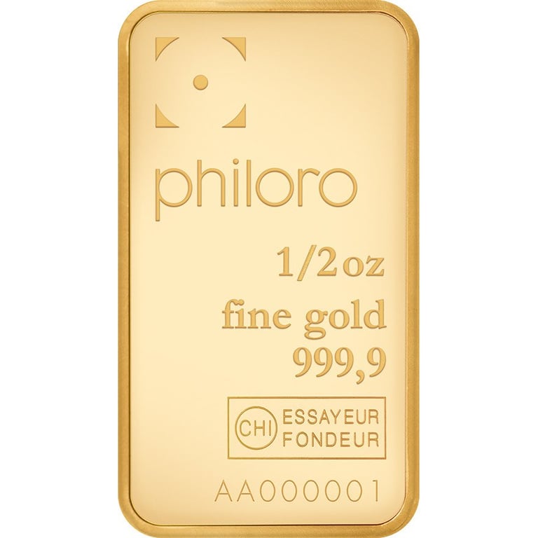 Front of the Gold bar 1/2 oz - philoro