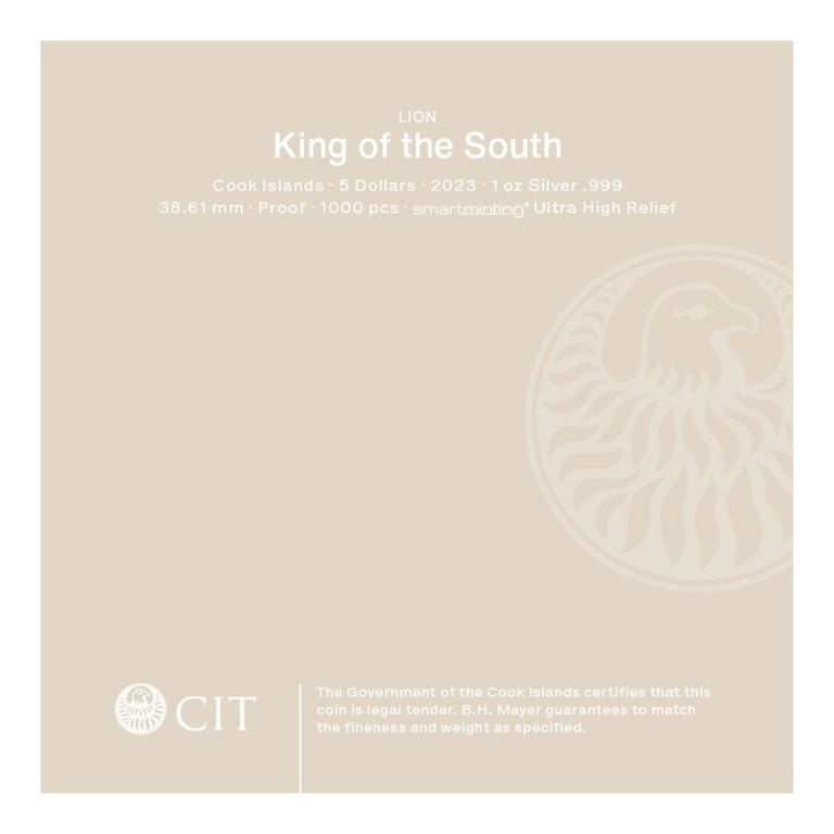 Original coin case of the Silver King of the South - Lion 1 oz PF - Ultra High Relief