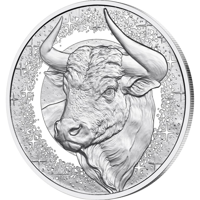 Side view of Silver Taurus Proof 2026 Zodiac