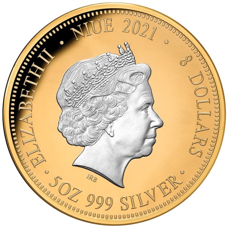 Back of the Silver Great Lunar Race 5 oz PF - Partly gold plated
