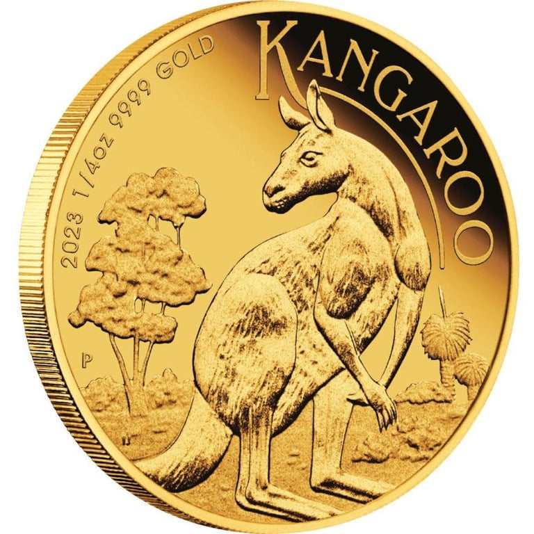 Side view of the Gold Kangaroo 1/4 oz PF - 2023