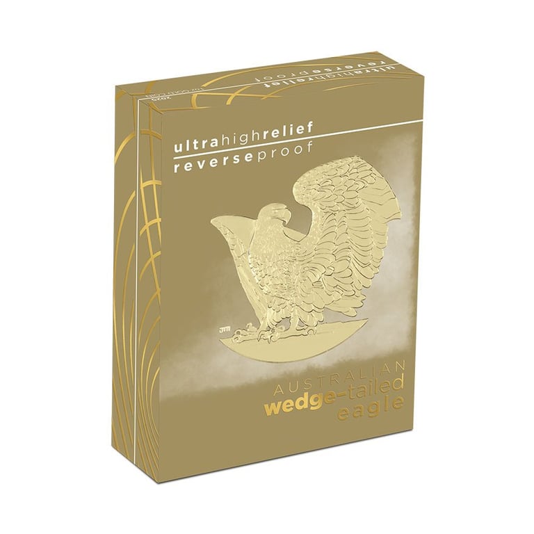 Original coin case of the Gold Wedge Tailed Eagle 1 oz RP - High Relief 2025