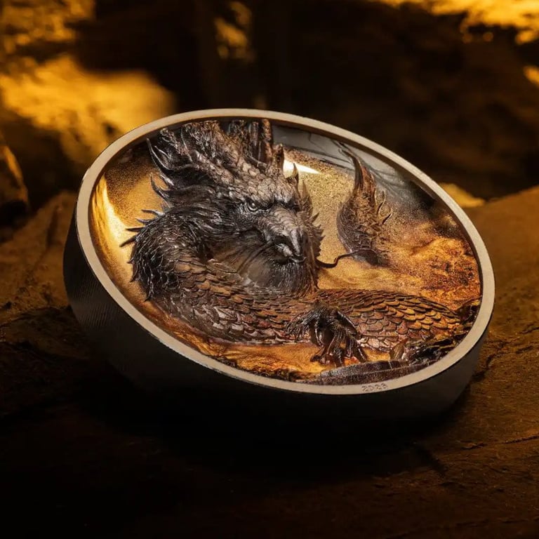 Side view of the Silver Thunder Dragon 3 oz PF 2026