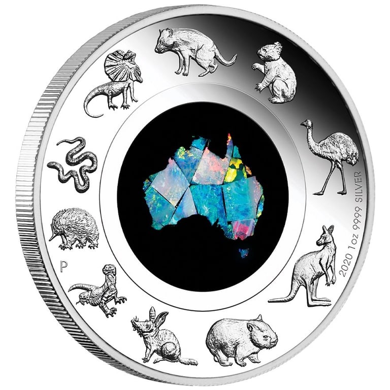 Side view of the Silver Opal Coin - Great Southern Land 1 oz PF