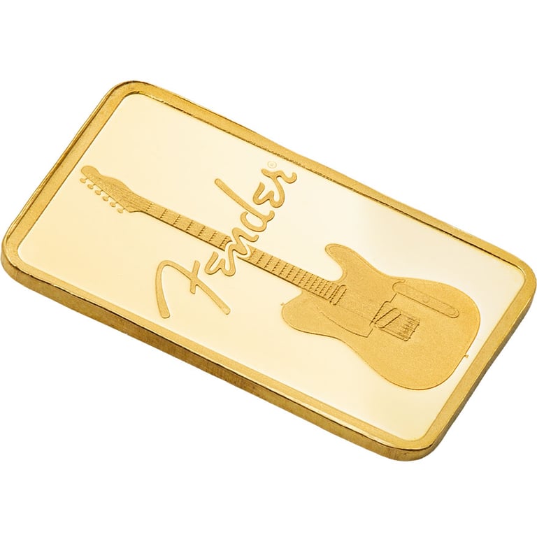 Side view of Gold Bar 1 g "Fender 80th Anniversary" - PAMP