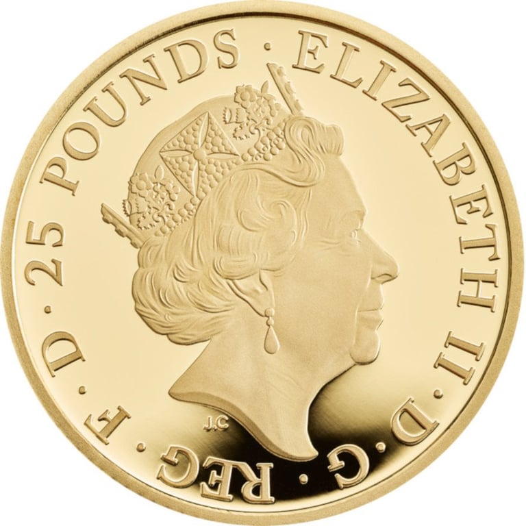 Back of the Gold Yale of Beaufort 1/4 oz PF - Royal Tudor Beasts 2023