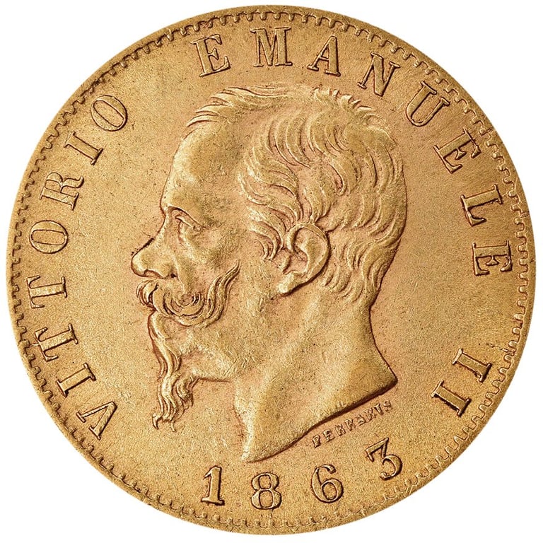 Front of the Gold Lira 20 Italy