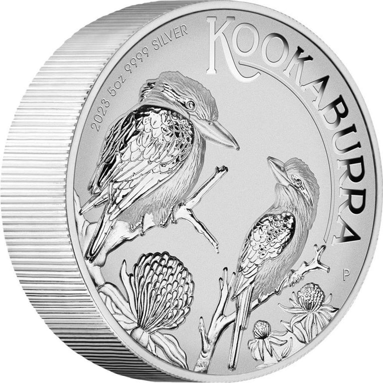 Side view of the Silver Kookaburra 5 oz Proof - Incused - 2023