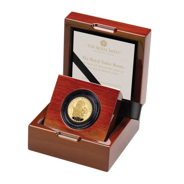 Gold Yale of Beaufort 1/4 oz PF - Royal Tudor Beasts 2023 in the original coin case